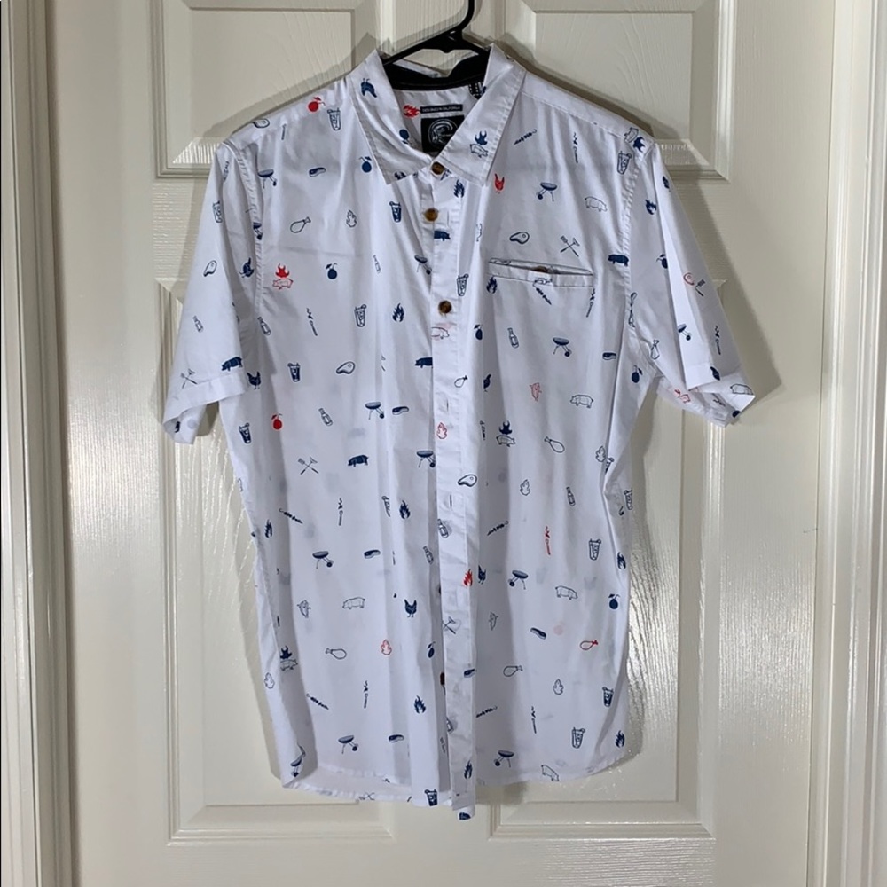 white button down with funny images